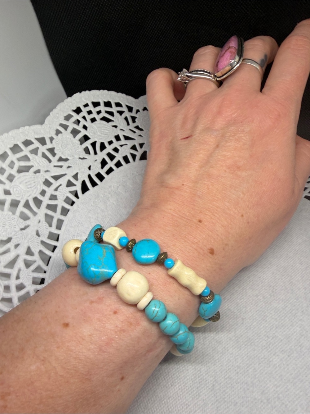 DESERT MARKET Turquoise Howlite Bracelet Stack Handmade Coastal Cowgirl Boho